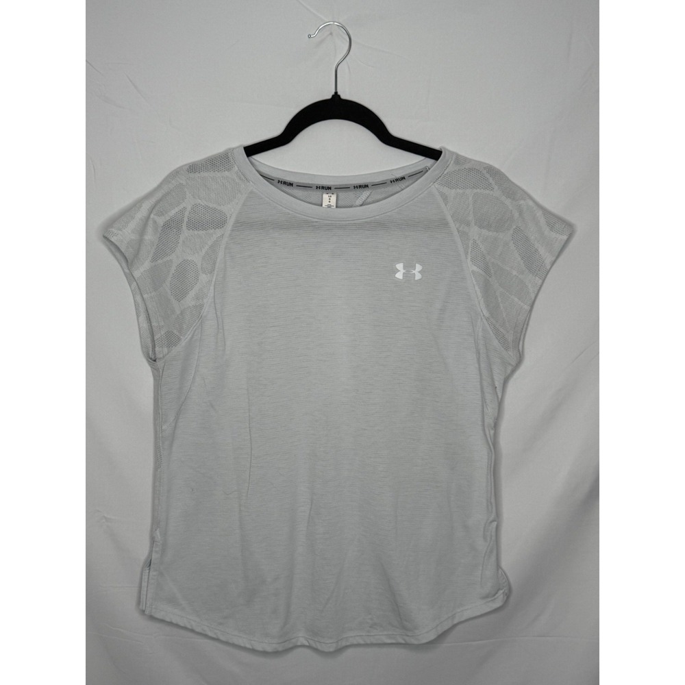 Under Armour HeatGear Run Top Large Light Blue Mesh Keyhole Back Athletic Tee